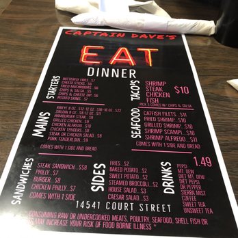 Captain Daves - Menu - New American Near Me - Moulton, Alabama