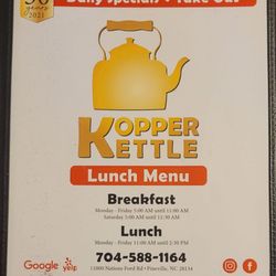 Kopper Kettle Restaurant - Lunch Menu