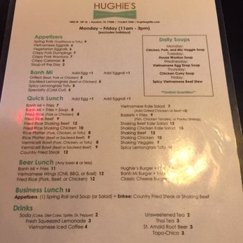 Hughie's - Pretty reasonable lunch options and they are all delicious! - Vietnamese Near Me - Houston, Texas Hughie's - Pretty reasonable lunch options and they are all delicious! - Vietnamese Near Me - Houston, Texas