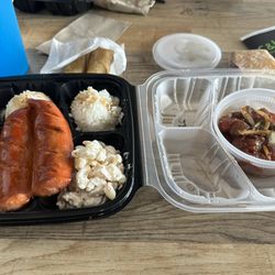 C & H Hawaiian Grill - Bbq Chicken and Portuguese Sausage Plate w/ side of Poke, Banana Lumpia, and Butter Mochi