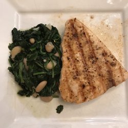 Hewlett Fish Mkt - Grilled swordfish with sautéed spinach.