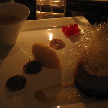 Gio Restaurant - Creme brulee, cider sorbet, date puree, cran gelee, pear brioche - Canadian (New) Near Me - Halifax, Nova Scotia