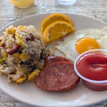 The Beach House by 604 - Keiki breakfast w/Portage Sausage, Fried Rice, & Sunny Side Egg - Cocktail Bars Near Me - Waianae, Hawaii The Beach House by 604 - Keiki breakfast w/Portage Sausage, Fried Rice, & Sunny Side Egg - Cocktail Bars Near Me - Waianae, Hawaii