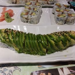 Green dragon roll I think. Tempura vegan shrimp, etc. Green dragon roll I think. Tempura vegan shrimp, etc.