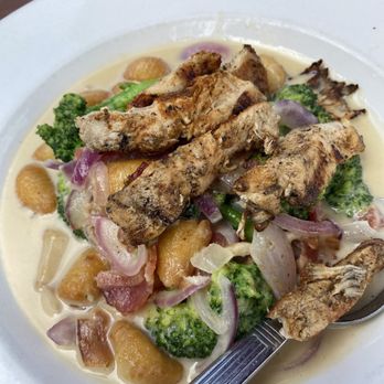 Rose's - Pasta Special with gnocchi, chicken, pancetta, and a manchego cream sauce - Mediterranean Near Me - Grand Rapids, Michigan Rose's - Pasta Special with gnocchi, chicken, pancetta, and a manchego cream sauce - Mediterranean Near Me - Grand Rapids, Michigan