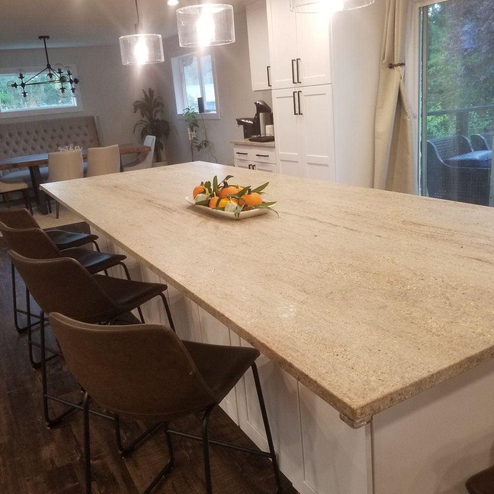 Flooring N More - Our almost 12 ft island with leather granite and no seam - Cabinetry Near Me - Kent, Washington Flooring N More - Our almost 12 ft island with leather granite and no seam - Cabinetry Near Me - Kent, Washington
