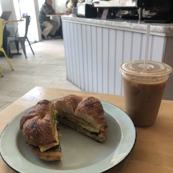 Beanstalk Cafe - Cragel breakfast sandwich and iced latte w oat milk :) - Coffee & Tea Near Me - San Francisco, California