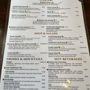 Rayhoon Persian Eatery - Starters, Soups, Salads, Mocktails, Hot & Cold Beverages - Persian/Iranian Near Me - Burlington, Ontario