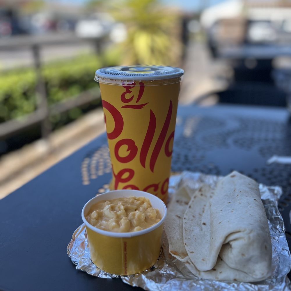 a burrito and a drink a burrito and a drink