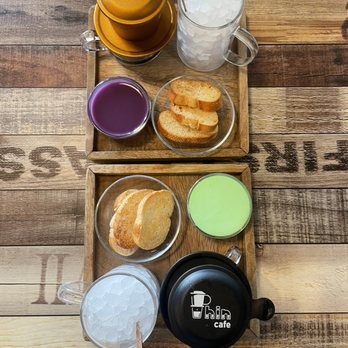 Phin Cafe - Phin Coffee w/Ube Cream (5/5) and Bottom w/Pandan Cream (5/5): Such an aesthetically pleasing set up! Flavors get lost in coffee though. - Bubble Tea Near Me - San Jose, California Phin Cafe - Phin Coffee w/Ube Cream (5/5) and Bottom w/Pandan Cream (5/5): Such an aesthetically pleasing set up! Flavors get lost in coffee though. - Bubble Tea Near Me - San Jose, California