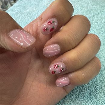 Gloss Nails Studio - Gel mani with strawberry design - Nail Salons Near Me - Santa Clarita, California