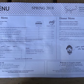 Grégoire - Menu 04/21/2018 - French Near Me - Berkeley, California