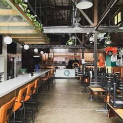 Outside Pizza - Interior showing taproom and pizza kitchen