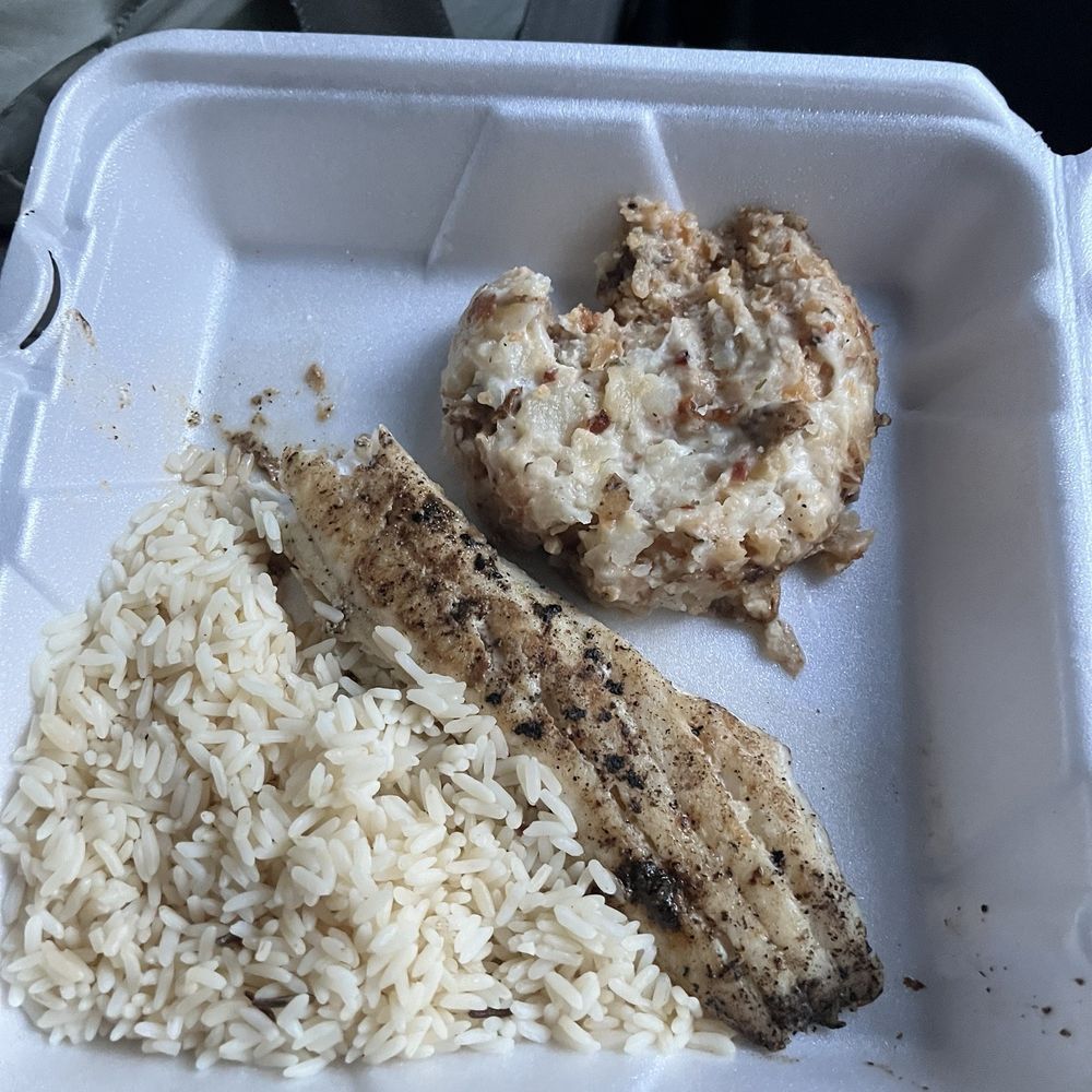 Sunset Grill - Walleye Fish and Rice Pilaf with Potato Casserole - Seafood Near Me - Hot Springs Village, Arkansas Sunset Grill - Walleye Fish and Rice Pilaf with Potato Casserole - Seafood Near Me - Hot Springs Village, Arkansas