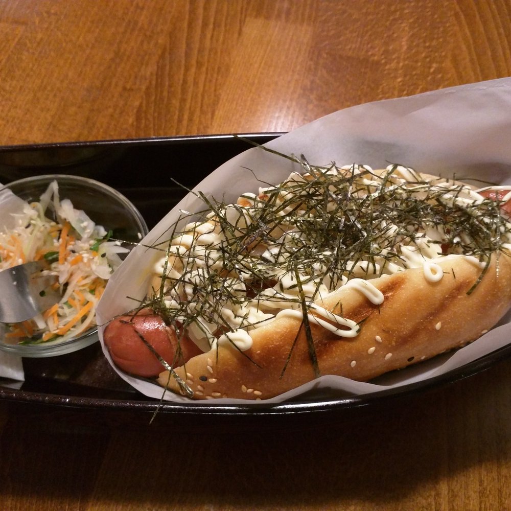 Nori dog with mayo and some teriyaki sauce and onions. Totemo oishii! Nori dog with mayo and some teriyaki sauce and onions. Totemo oishii!
