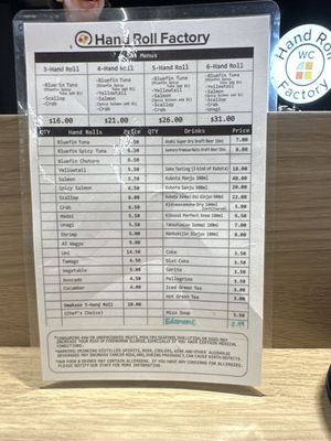 Menu photo 2 Hand Roll Factory West Covina, CA