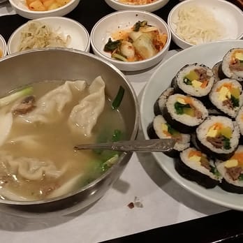Hoban Korean Restaurant - Dumpling soup with beef broth and rice cakes. On the right is kimpop. Highly recommend!! - Korean Near Me - Eagan, Minnesota Hoban Korean Restaurant - Dumpling soup with beef broth and rice cakes. On the right is kimpop. Highly recommend!! - Korean Near Me - Eagan, Minnesota
