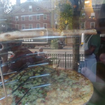 OTTO - Mashed potato bacon pizza, reflection of outdoor seating area - Pizza Near Me - Cambridge, Massachusetts OTTO - Mashed potato bacon pizza, reflection of outdoor seating area - Pizza Near Me - Cambridge, Massachusetts
