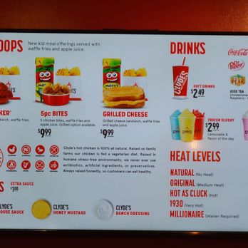 Clyde's Hot Chicken - Updated menu 2/3 - Chicken Shop Near Me - Fullerton, California Clyde's Hot Chicken - Updated menu 2/3 - Chicken Shop Near Me - Fullerton, California