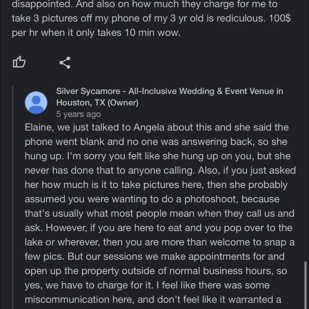 Silver Sycamore - Jackie's "professional" response to guests reviews. - American Near Me - Pasadena, Texas Silver Sycamore - Jackie's "professional" response to guests reviews. - American Near Me - Pasadena, Texas