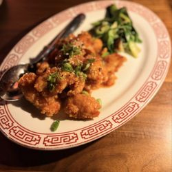 Blackbird Modern Asian - Orange chicken with charred bok choy