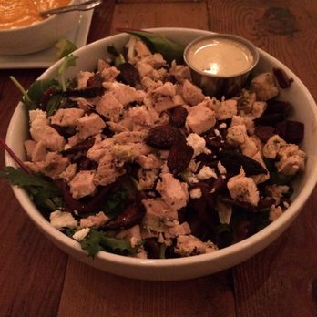 Four Cafe - Fig and roasted onion salad with full portion chicken - New American Near Me - Los Angeles, California