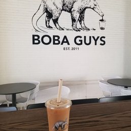 Boba milk tea with oatmilk regular sweet. On the less sweet scale and boba was very good.