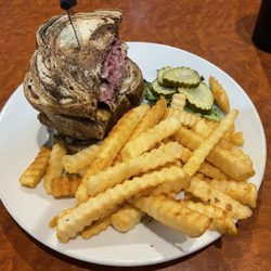 R.J.'s Bob-Be-Que Shack - Smoked Reuben with fries. Sooooo good! How do you improve this classic sandwich? Smoked corned beef!