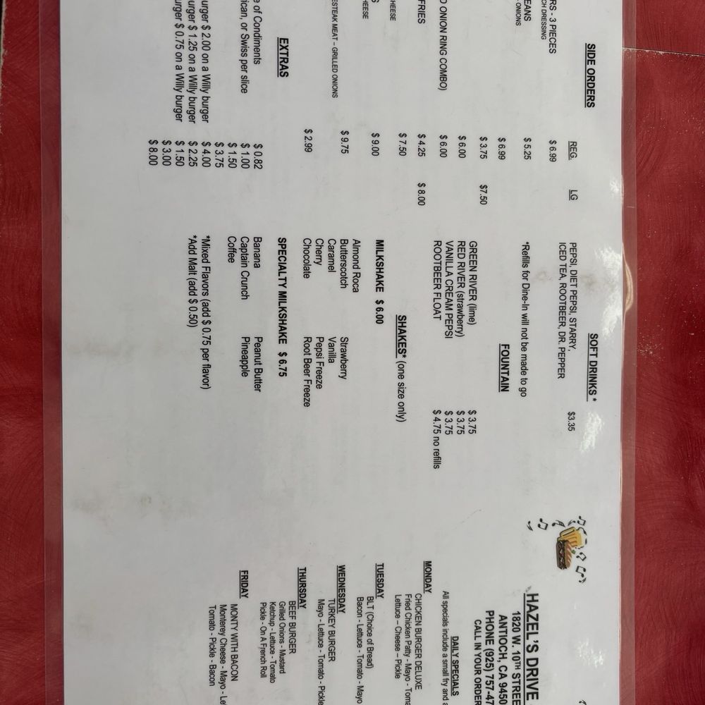 Hazel's Drive In - Menu as of Jan 1st 2025 - Diners Near Me - Antioch, California Hazel's Drive In - Menu as of Jan 1st 2025 - Diners Near Me - Antioch, California