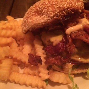 Rosebud Bar & Kitchen - Cheeseburger with Applewood Bacon and crinkle fries - New American Near Me - Somerville, Massachusetts Rosebud Bar & Kitchen - Cheeseburger with Applewood Bacon and crinkle fries - New American Near Me - Somerville, Massachusetts