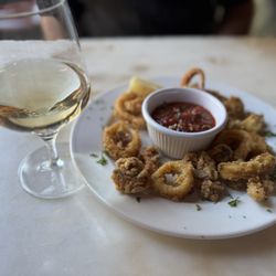 Ambrosia At Angel's - Wine with Calimari appetizer