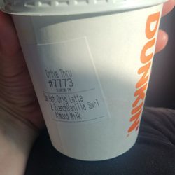 Dunkin' - Small hot latte with 2 pumps vanilla