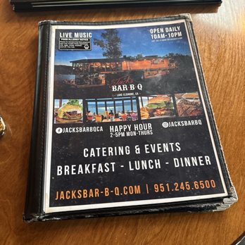 Jack's Bar-B-Q - Cover of Menu - Barbeque Near Me - Lake Elsinore, California Jack's Bar-B-Q - Cover of Menu - Barbeque Near Me - Lake Elsinore, California