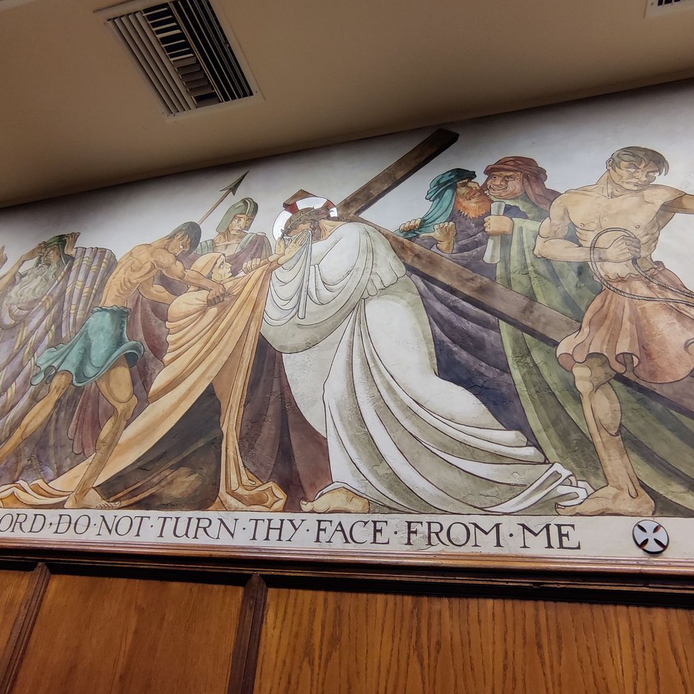 Saint Brigid Parish - Part of the mural that was done by Dom Gregory de Wit, a Benedictine Monk, in 1948 - Churches Near Me - San Diego, California Saint Brigid Parish - Part of the mural that was done by Dom Gregory de Wit, a Benedictine Monk, in 1948 - Churches Near Me - San Diego, California