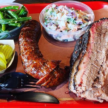 Terry Black's Barbecue - Brisket, Jalapeño sausage, slaw, green beans and pickles - Barbeque Near Me - Austin, Texas Terry Black's Barbecue - Brisket, Jalapeño sausage, slaw, green beans and pickles - Barbeque Near Me - Austin, Texas