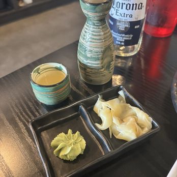 JIN Sushi- Brimhall & Allen - Small Saki, and the wasabi & ginger that came with our sushi - Sushi Bars Near Me - Bakersfield, California JIN Sushi- Brimhall & Allen - Small Saki, and the wasabi & ginger that came with our sushi - Sushi Bars Near Me - Bakersfield, California