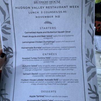 Hudson House River Inn - Restaurant week lunch menu - Bed & Breakfast Near Me - Cold Spring, New York Hudson House River Inn - Restaurant week lunch menu - Bed & Breakfast Near Me - Cold Spring, New York