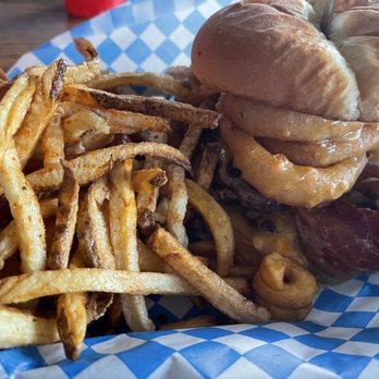 Squirez Bar - Bacon Jam Burger and side of hand cut fries - Burgers Near Me - Juneau, Alaska Squirez Bar - Bacon Jam Burger and side of hand cut fries - Burgers Near Me - Juneau, Alaska