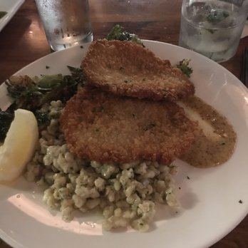 The West Table - Pork schnitzel with fried Brussels, brown butter spatzle and an lbk rye bockmustard! WOW! - New American Near Me - Lubbock, Texas The West Table - Pork schnitzel with fried Brussels, brown butter spatzle and an lbk rye bockmustard! WOW! - New American Near Me - Lubbock, Texas