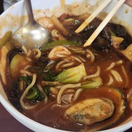 Half eaten giant bowl of jajangmyun