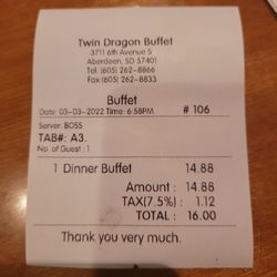 Twin Dragon Buffet in Aberdeen gift card