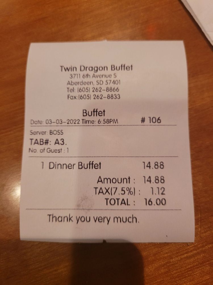 Food from Twin Dragon Buffet