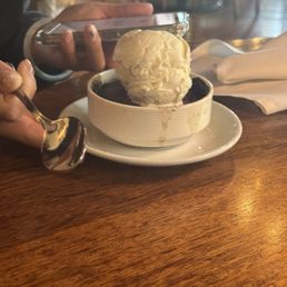 Chocolate cake with vanilla bean ice cream Chocolate cake with vanilla bean ice cream
