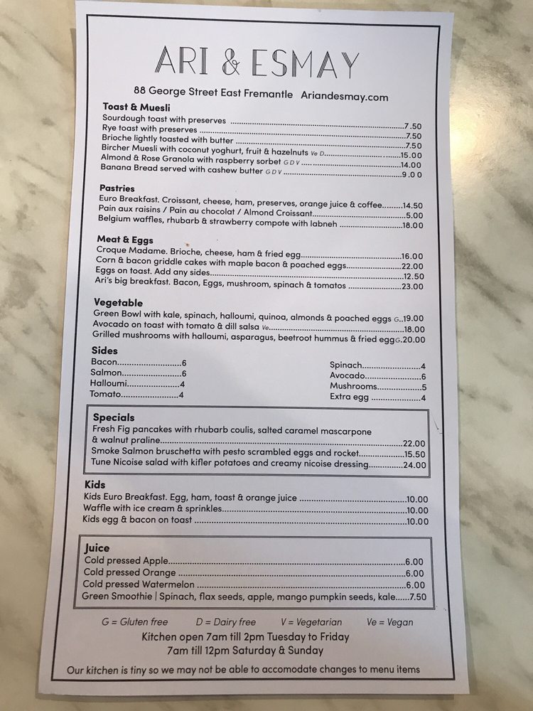 Ari And Esmay Cafes 88 George St East Fremantle East