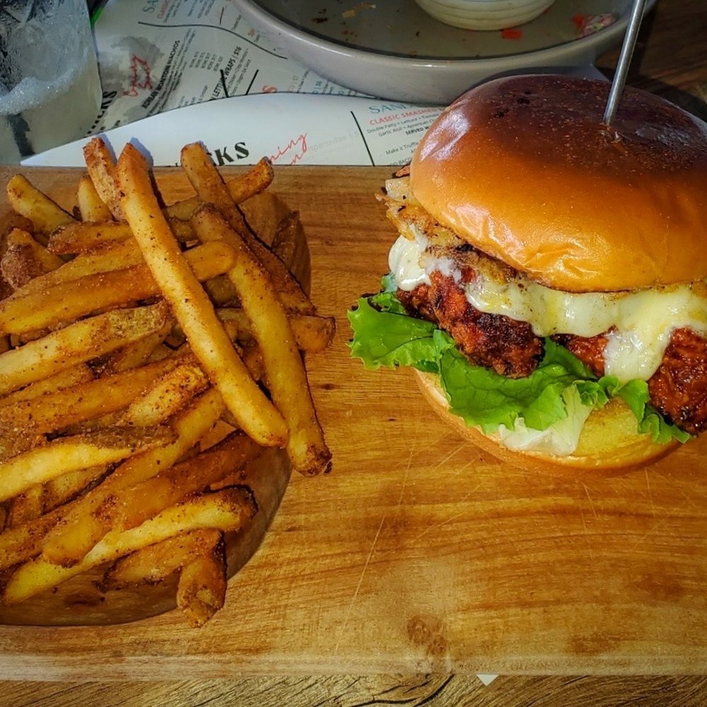375 Social Kitchen - Chicken Sandwich with fries - Asian Fusion Near Me - Universal City, Texas 375 Social Kitchen - Chicken Sandwich with fries - Asian Fusion Near Me - Universal City, Texas