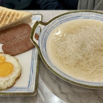 1480 HK Café - Set B with vermicelli, spam, eggs, toast and milk tea. - Hong Kong Style Cafe Near Me - Douglaston, New York 1480 HK Café - Set B with vermicelli, spam, eggs, toast and milk tea. - Hong Kong Style Cafe Near Me - Douglaston, New York