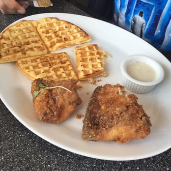 The Bro'Kin Yolk - Chicken & waffles - the boyfriend had already started in on it - Breakfast & Brunch Near Me - Calgary, Alberta