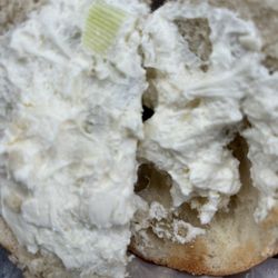 Dee's Bagel Cafe - Unknown garbage in the cream cheese