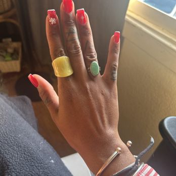 Nails by Ken - Shortie frenchies with decal and hand painted design - Nail Salons Near Me - El Cerrito, California