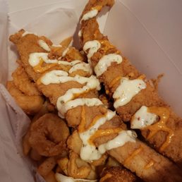 Catfish, shrimps, hush puppies, fries, calamari - all perfectly fried.